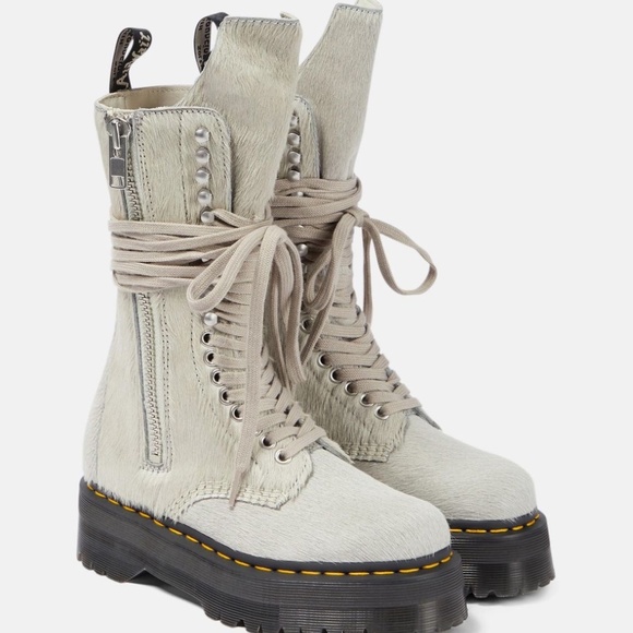 Dr Martens RICK OWENS 1918 HAIR-ON PLATFORM LEATHER COMBAT BOOTS Calf Hair SZ5,6